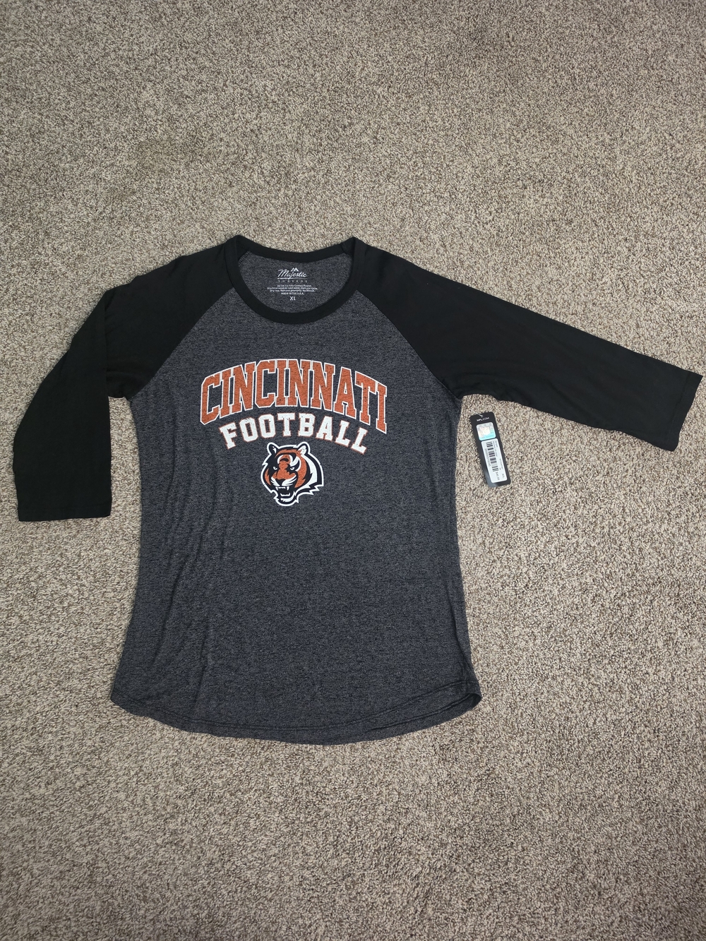 NFL Cincinnati Football Raglan Tee - Black & Gray with Orange Logo
